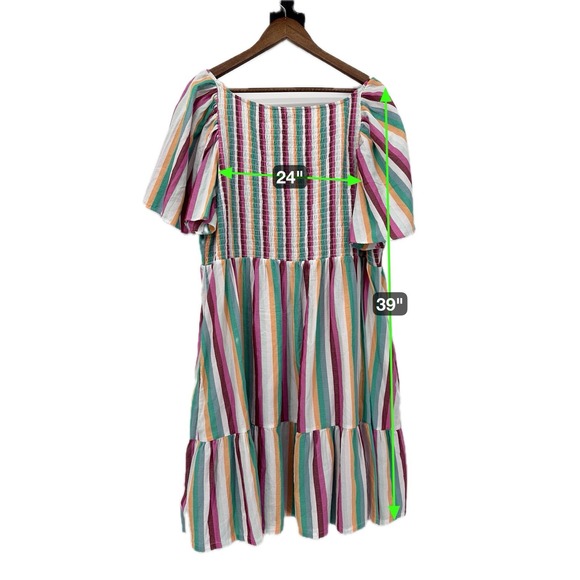 Ava & Viv Multicolor Striped tiered dress smock back Rainbow Cottagecore Boho 2X - Picture 10 of 10